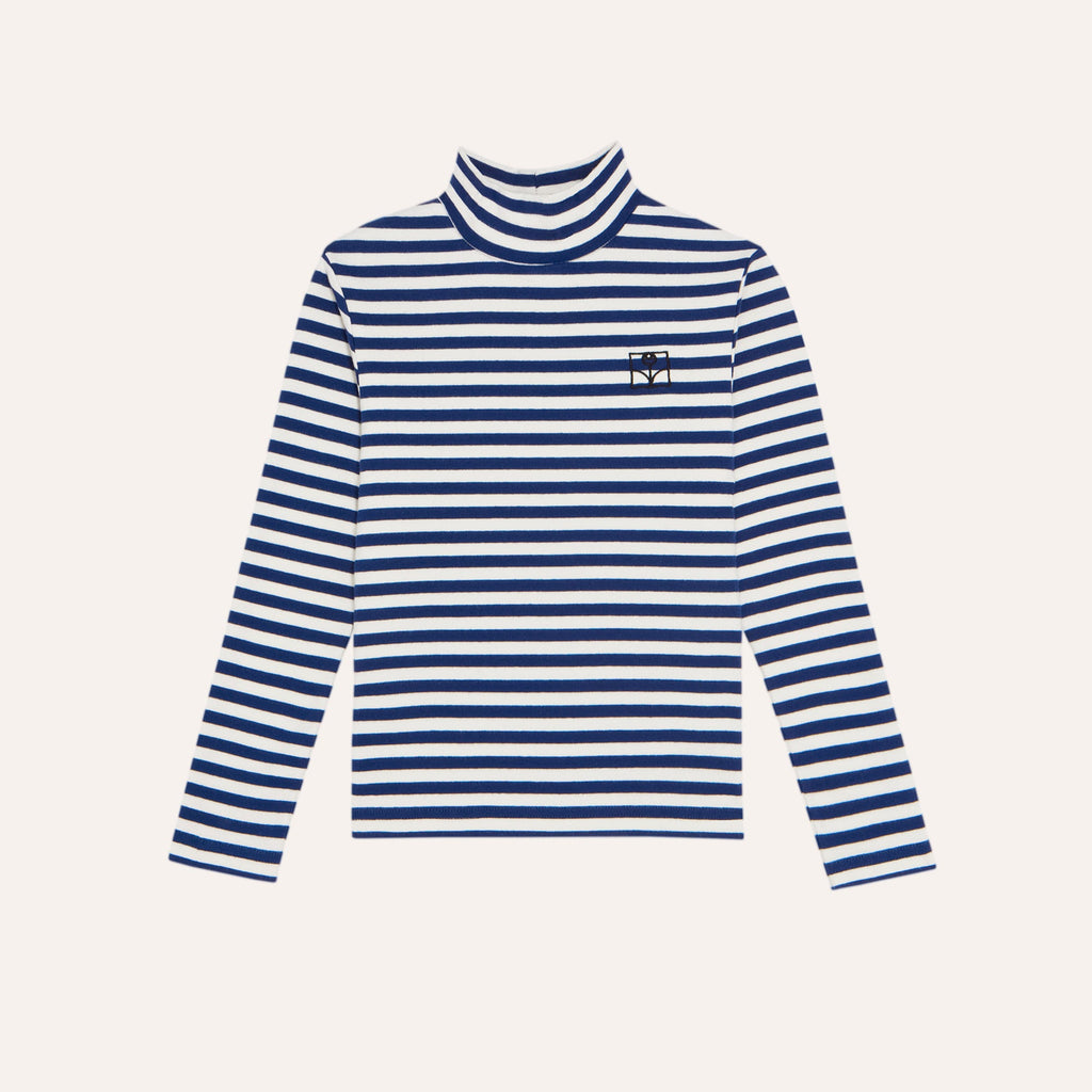 T-shirt col roulé longues manches rayures bleues