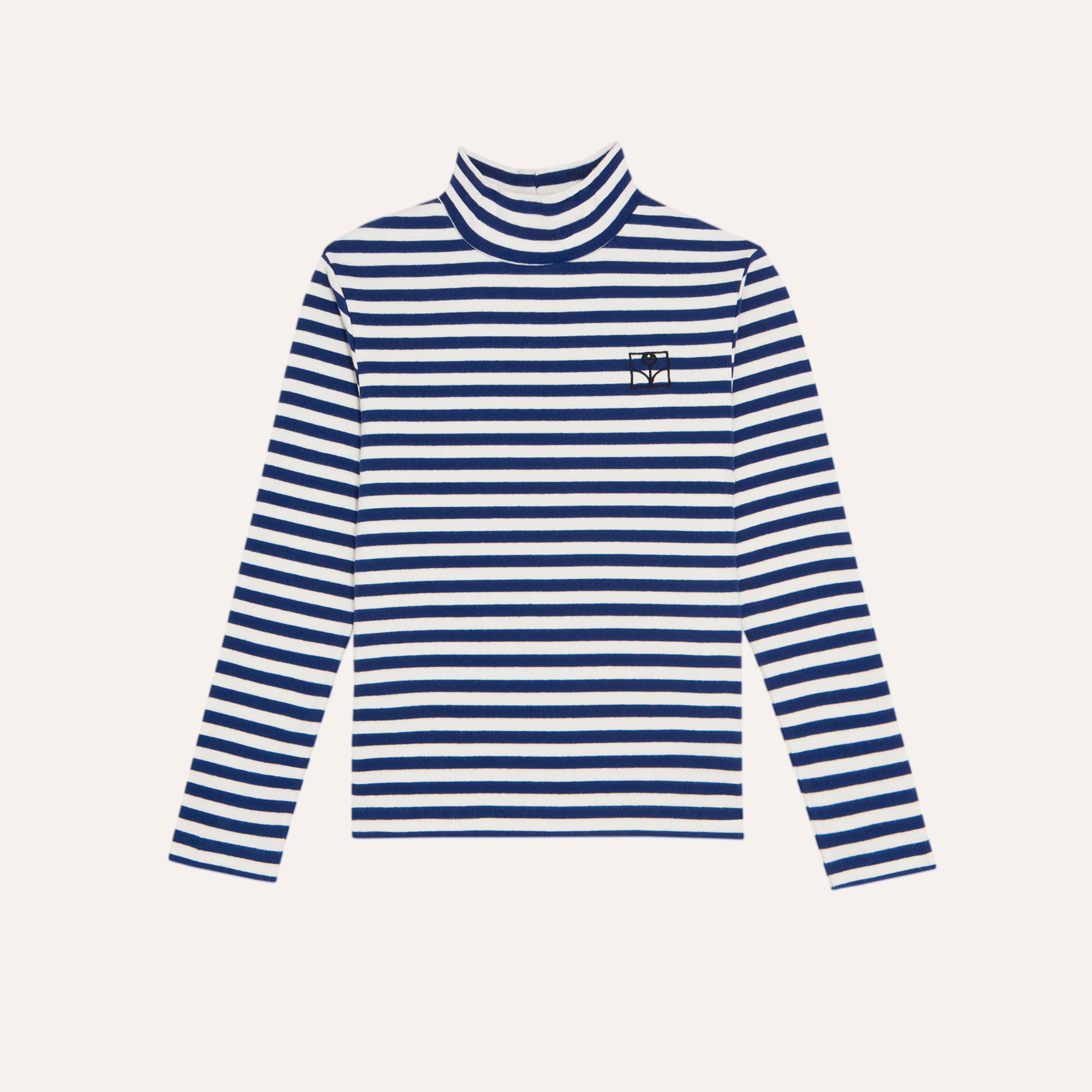 T-shirt col roulé longues manches rayures bleues