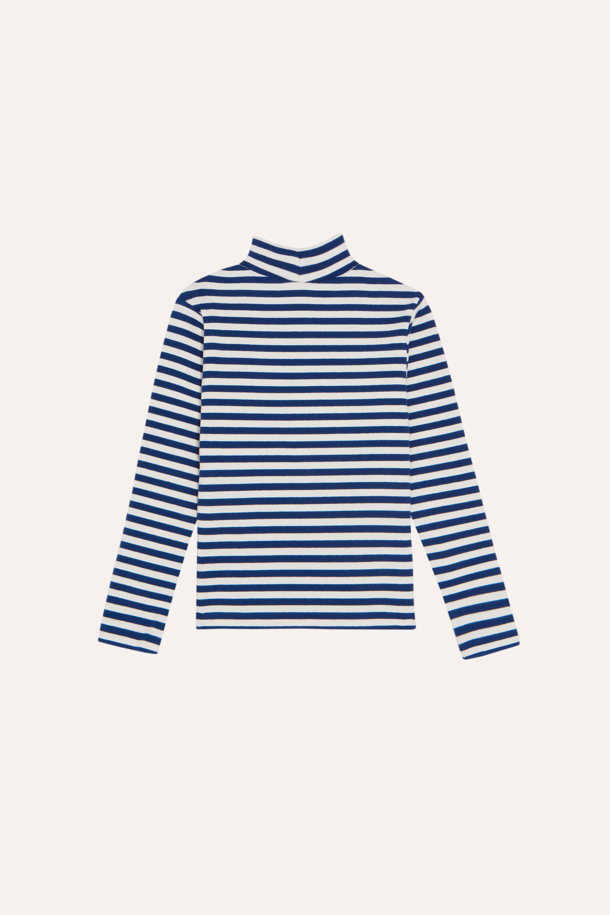 T-shirt col roulé longues manches rayures bleues