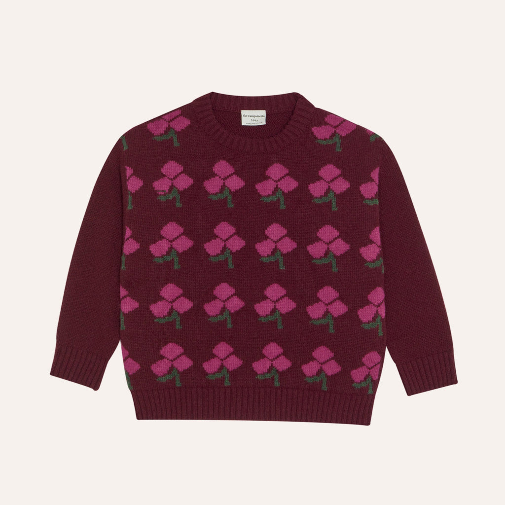 Pull bordeaux à fleurs