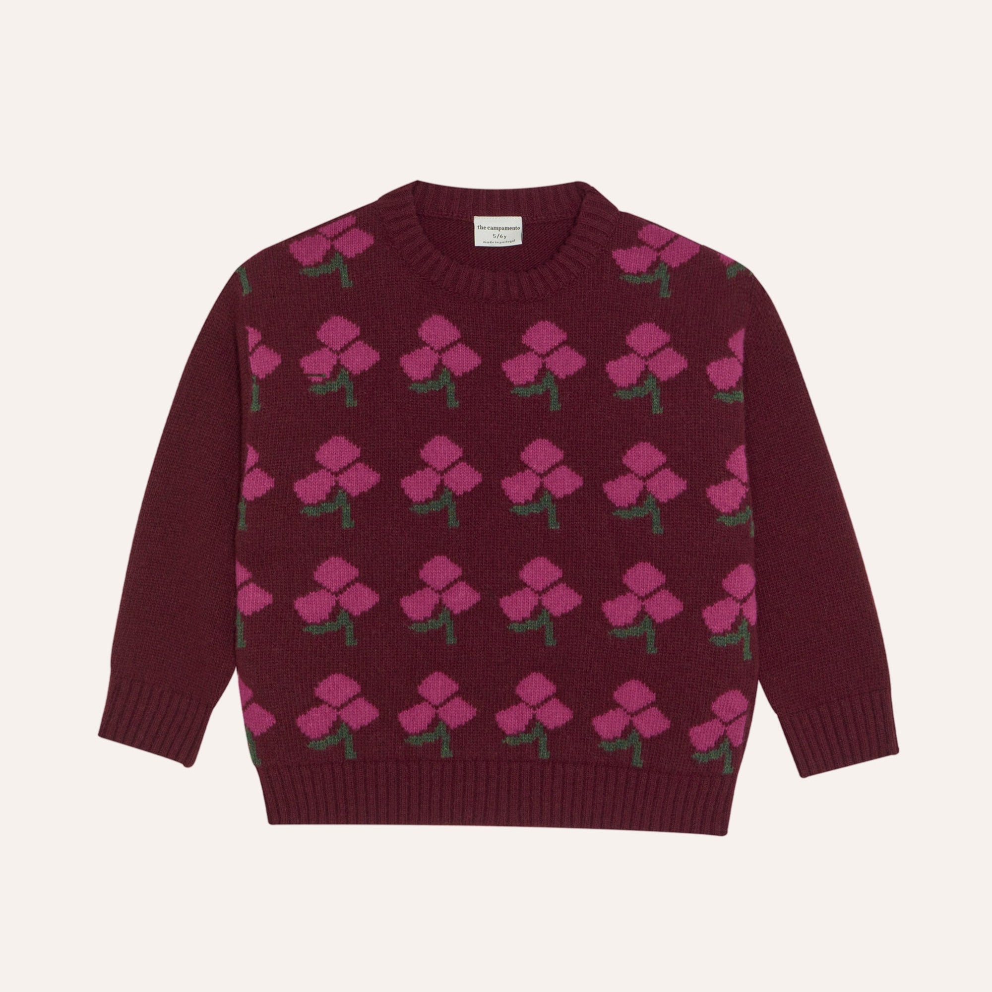 Pull bordeaux à fleurs