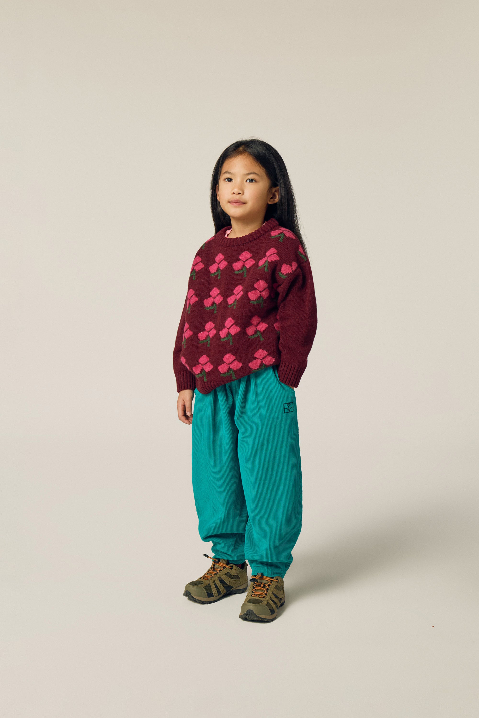 Pull bordeaux à fleurs