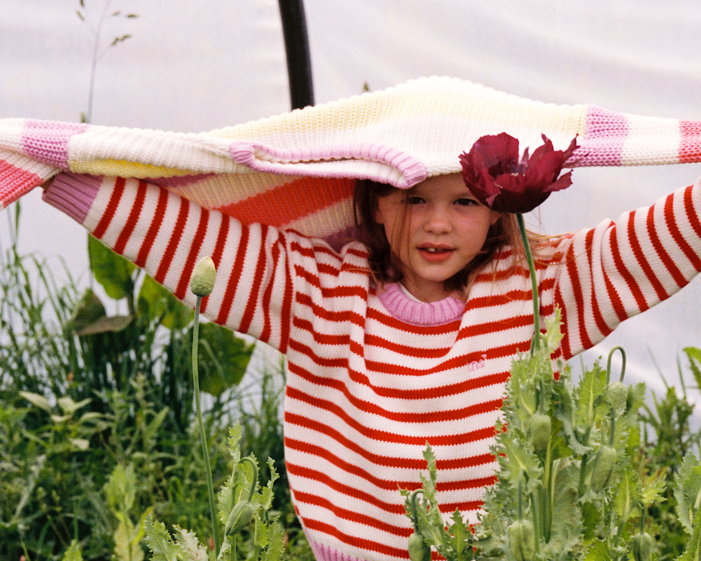 Pull Marigold à Rayures Rouge Tulipe et Rose Lavande
