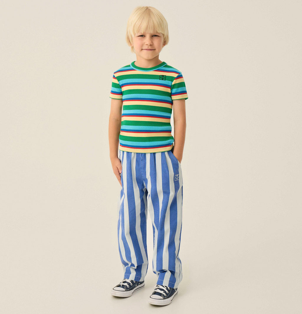 Pantalon Délavé à Rayures Bleues