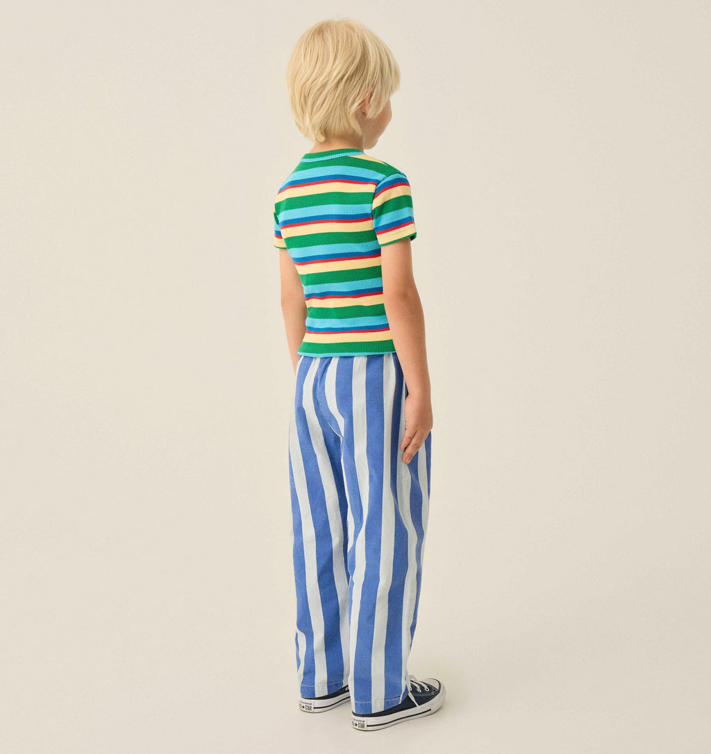 Pantalon Délavé à Rayures Bleues