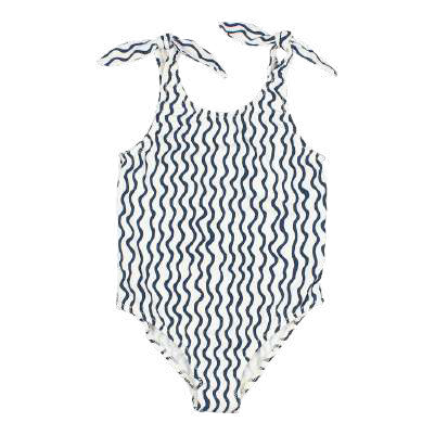White One-Piece Swimsuit with Wave Pattern