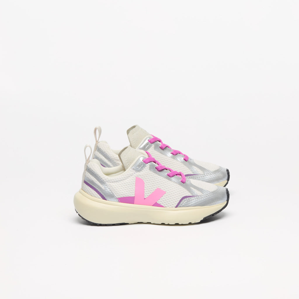 Veja Small Canary Lining Alveomesh – Gravel/Malibu/Silver – Eco-Friendly Kids’ Sneakers