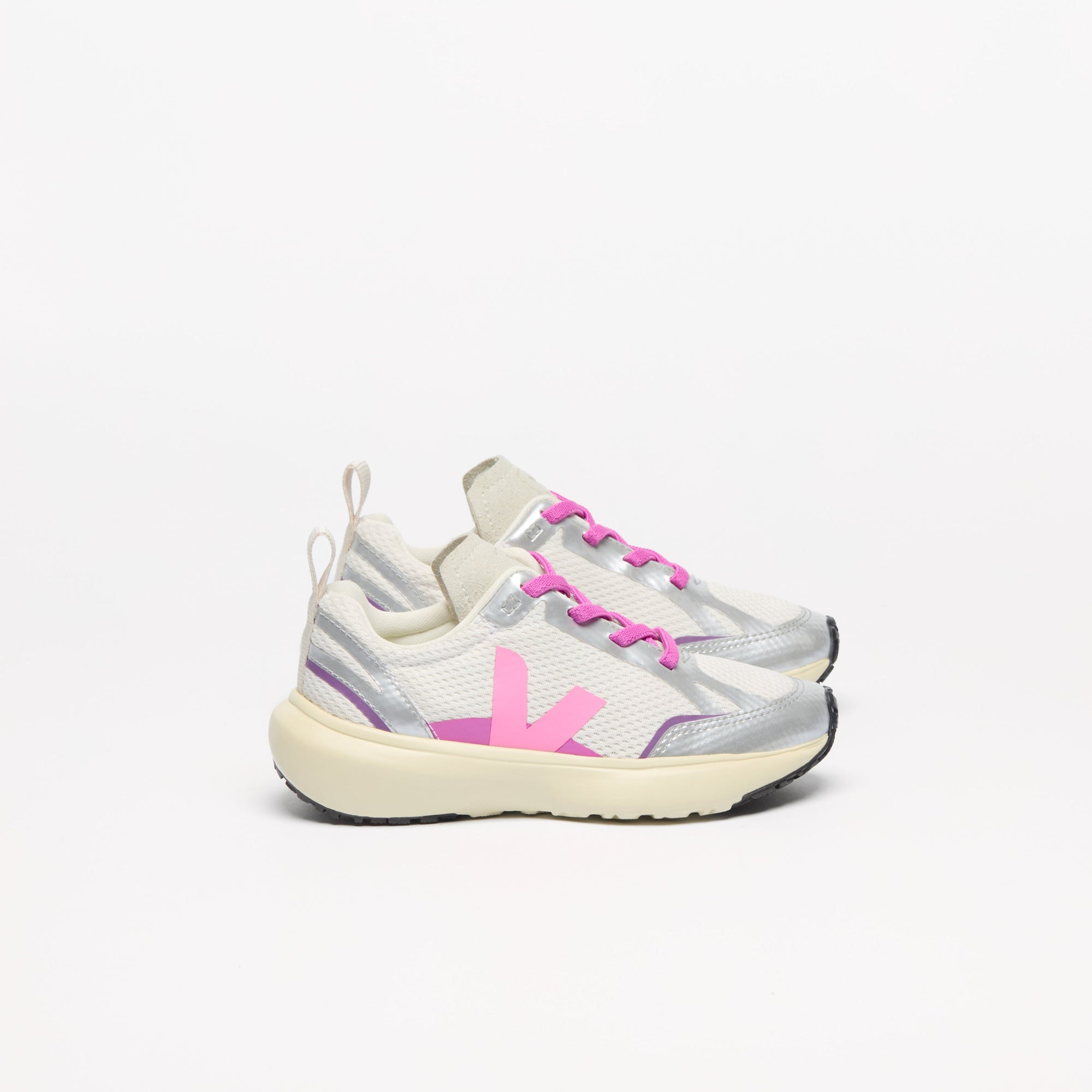 Veja Small Canary Lining Alveomesh – Gravel/Malibu/Silver – Eco-Friendly Kids’ Sneakers