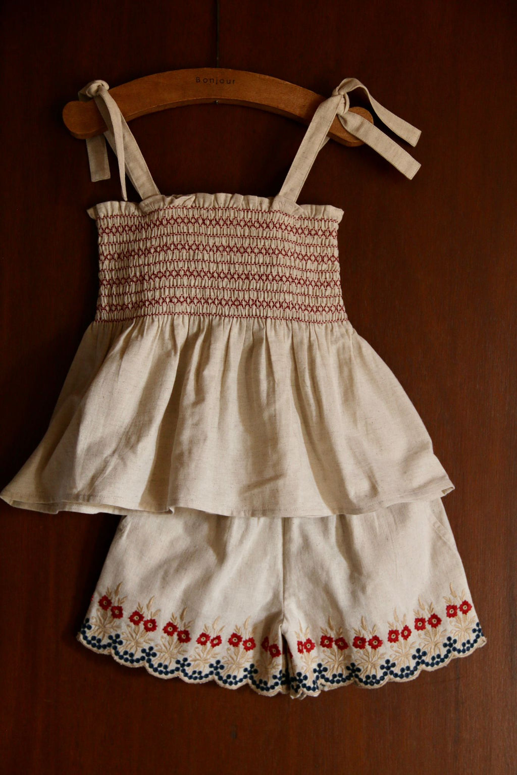 Embroidered Natural Cotton Shorts & Top Set