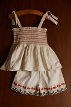 Embroidered Natural Cotton Shorts & Top Set