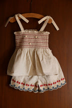 Embroidered Natural Cotton Shorts & Top Set
