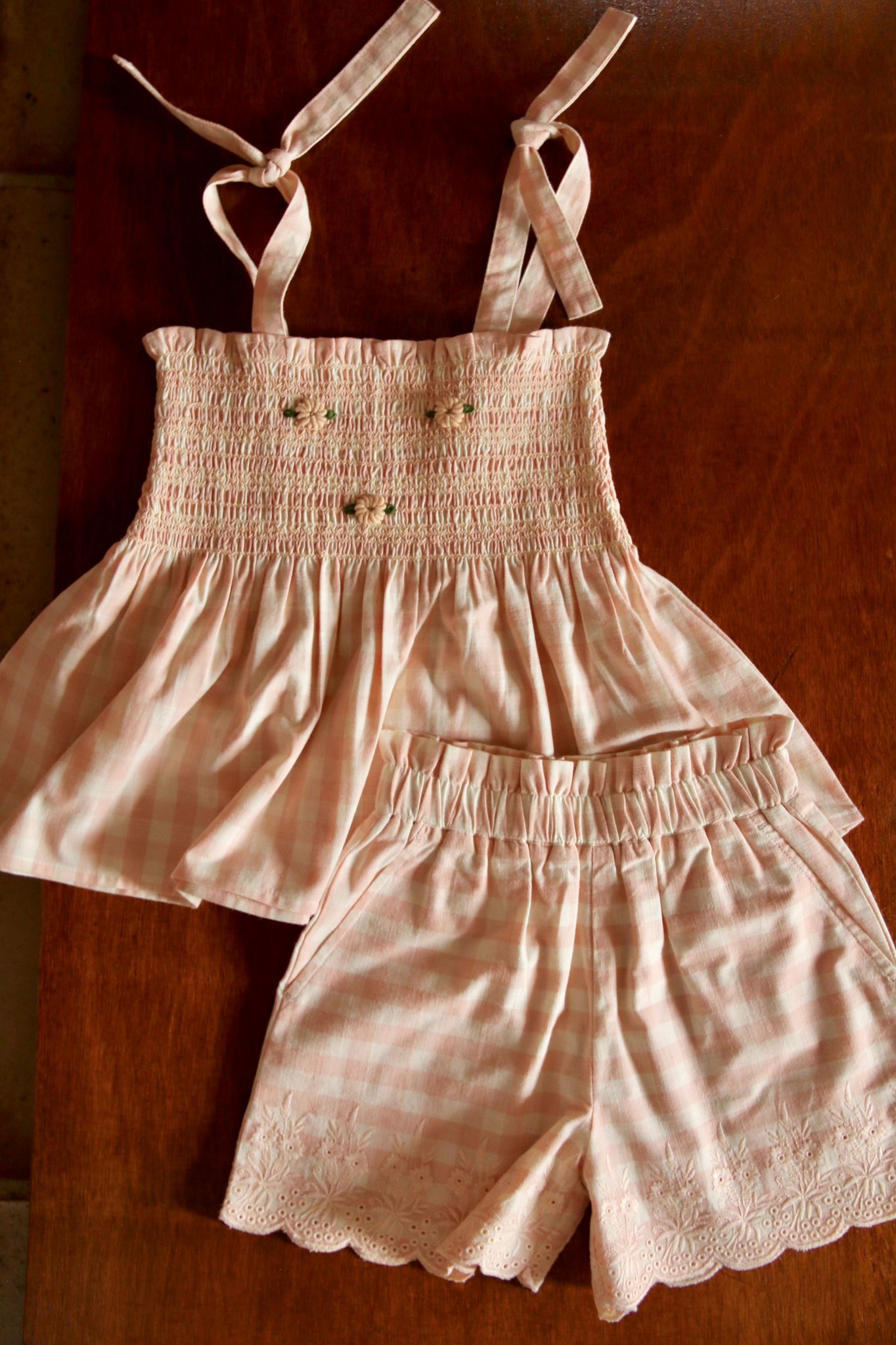Embroidered short and top set Rose Gingham