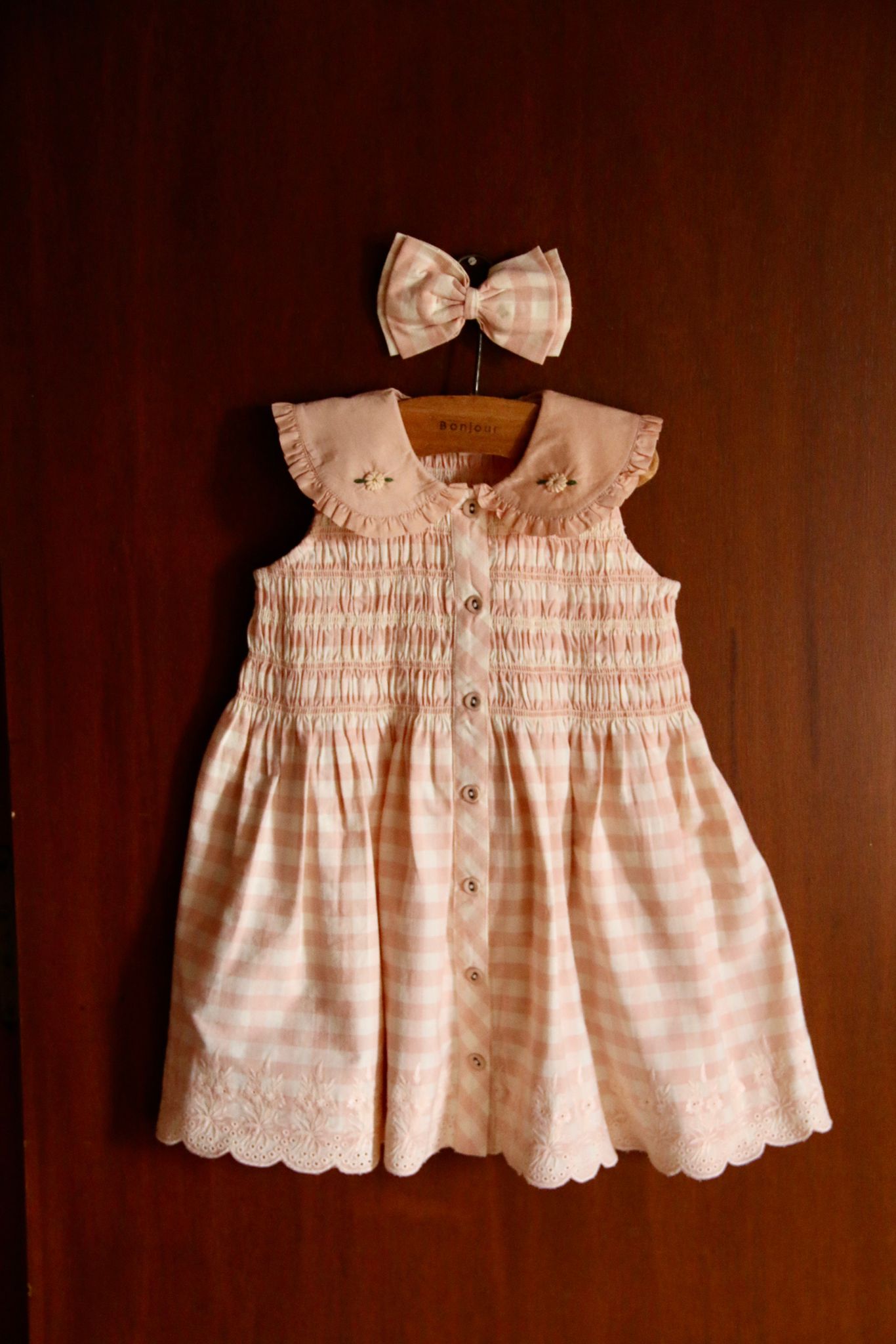 Tunique brodée Rose Vichy avec barrette