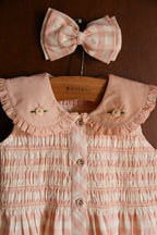 Pink Gingham Embroidered Tunic with Barrette
