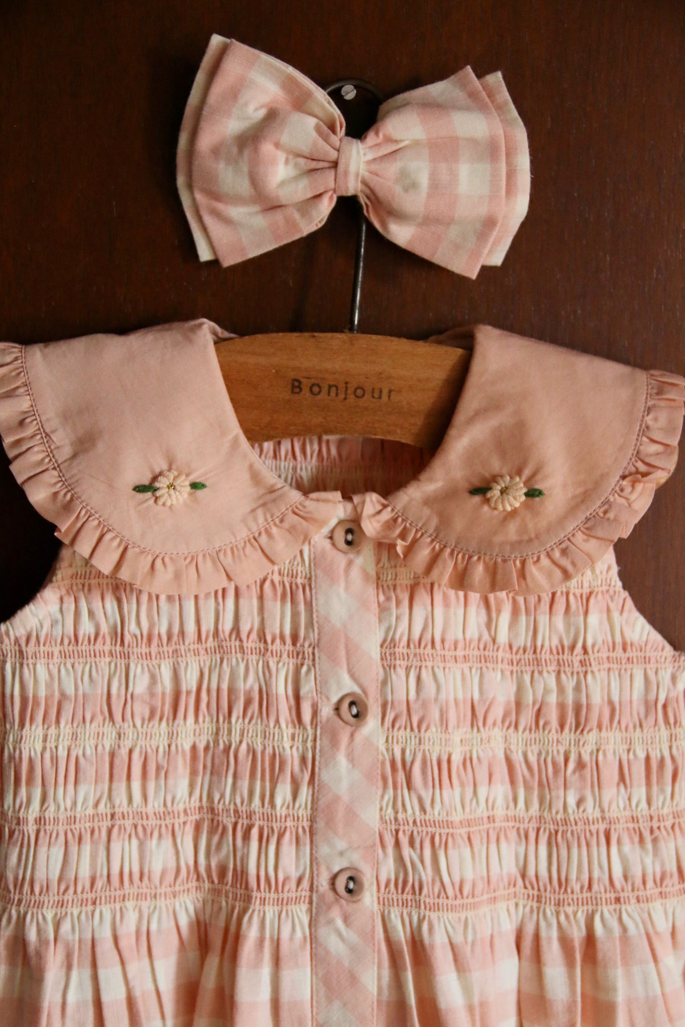 Tunique brodée Rose Vichy avec barrette