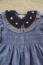Robe à col au crochet Bleue
