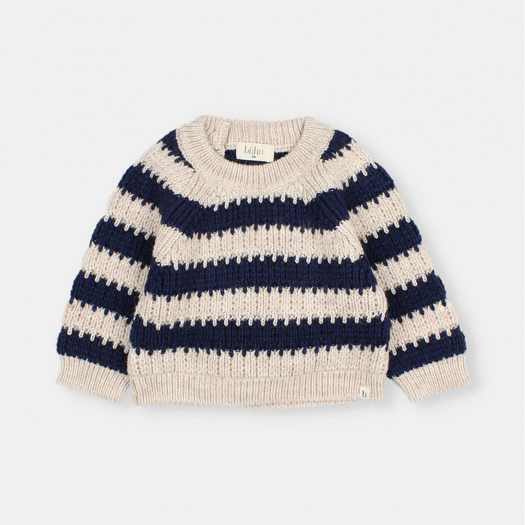 Pull doux en maille - bébé marine & blanc