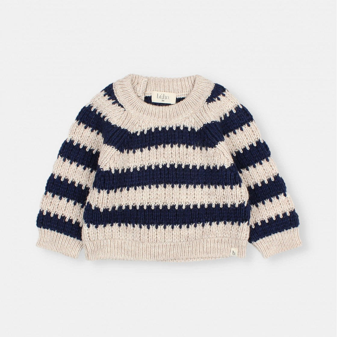 Pull doux en maille - bébé marine & blanc
