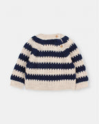 Pull doux en maille - bébé marine & blanc