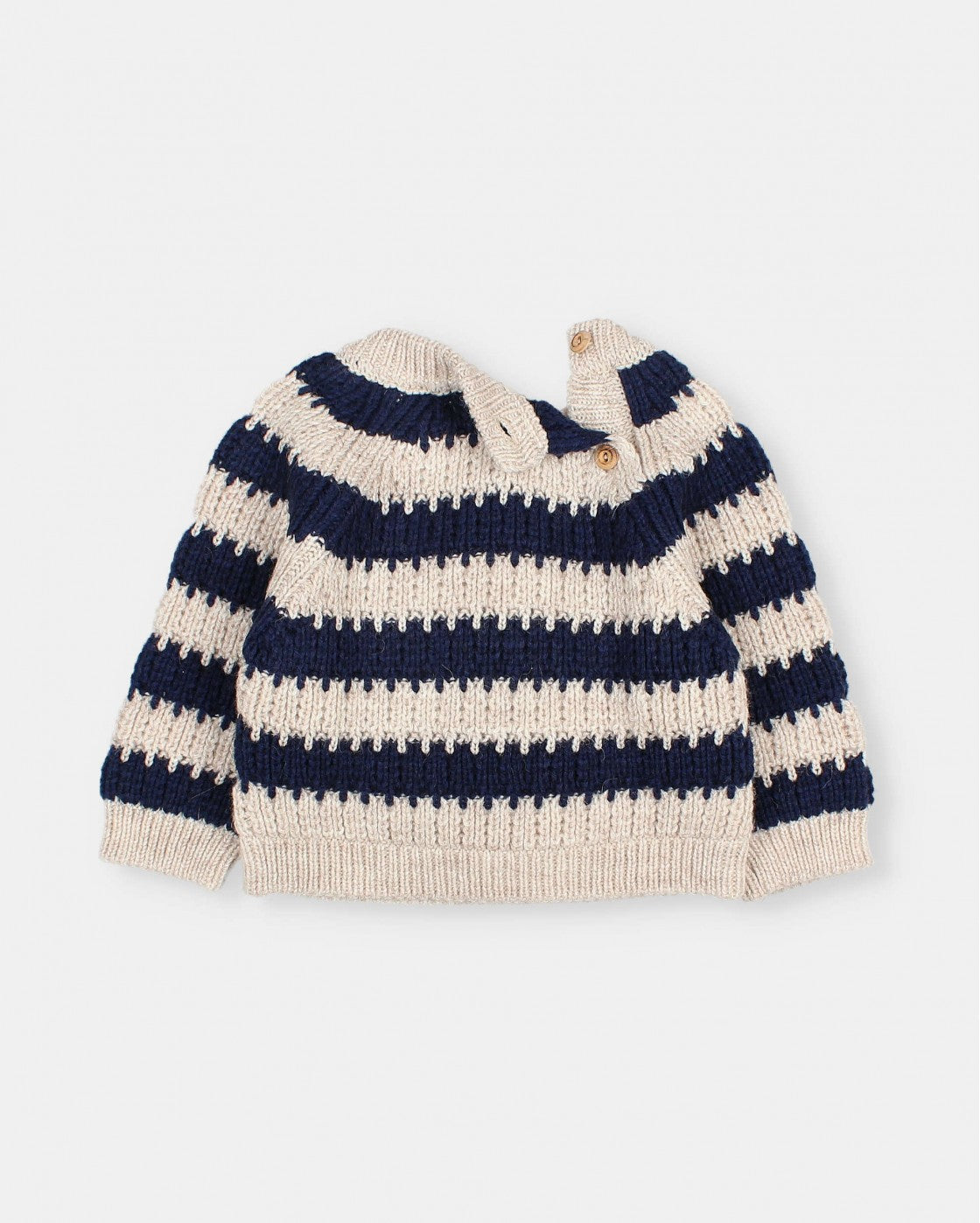 Pull doux en maille - bébé marine & blanc