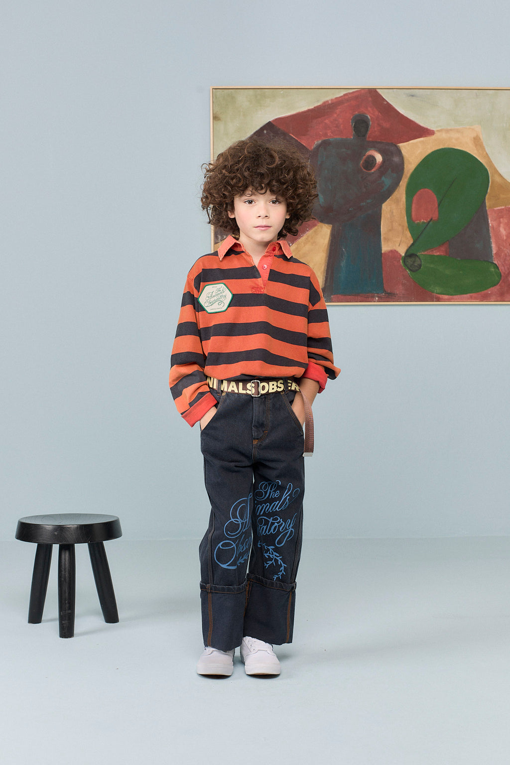 Polo rayé orange et brun LIONFISH The Animals Observatory pour enfant – vue 2
