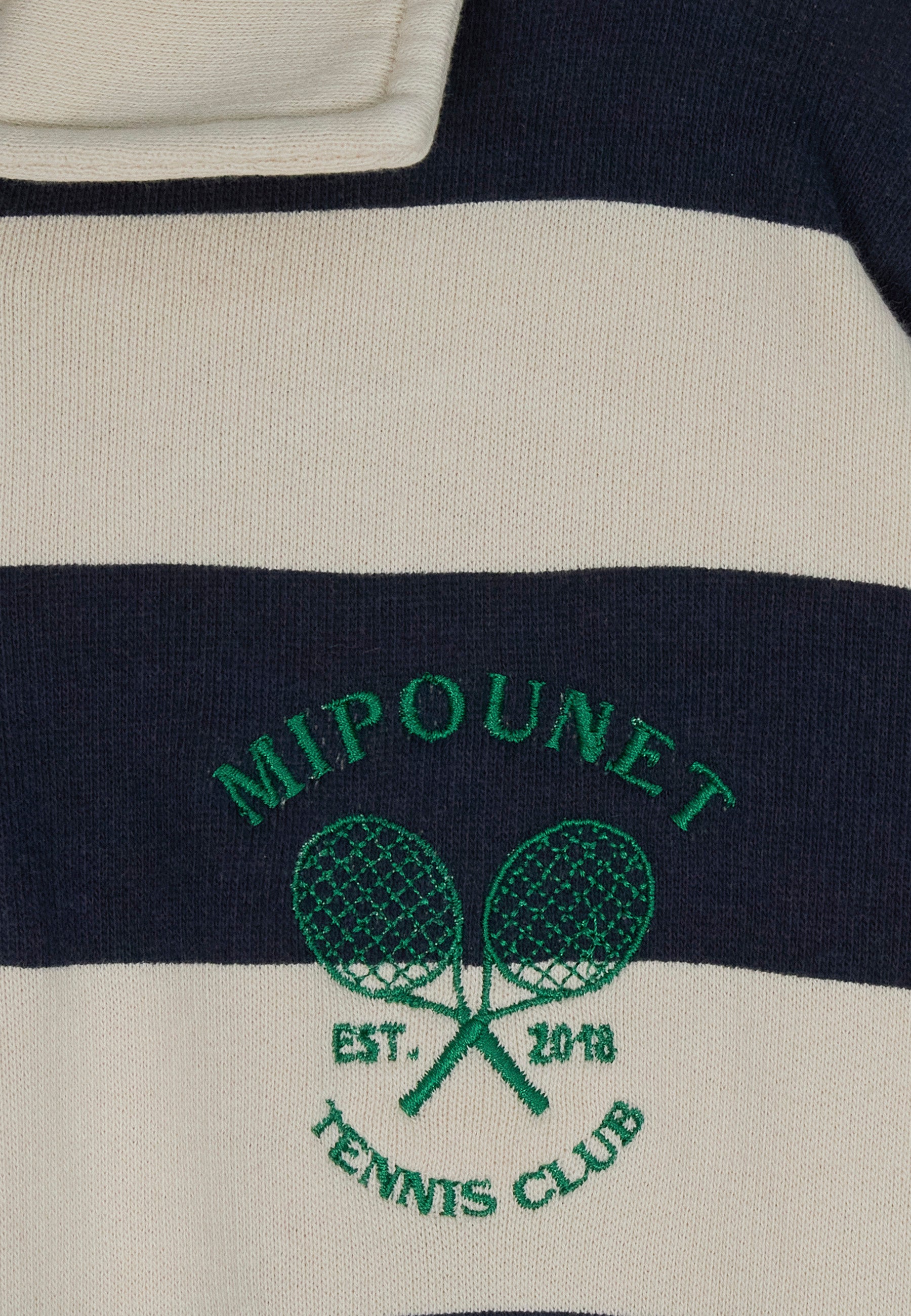 Sweat MIPOUNET écru à rayures enfant, détail molleton — Little Dudes