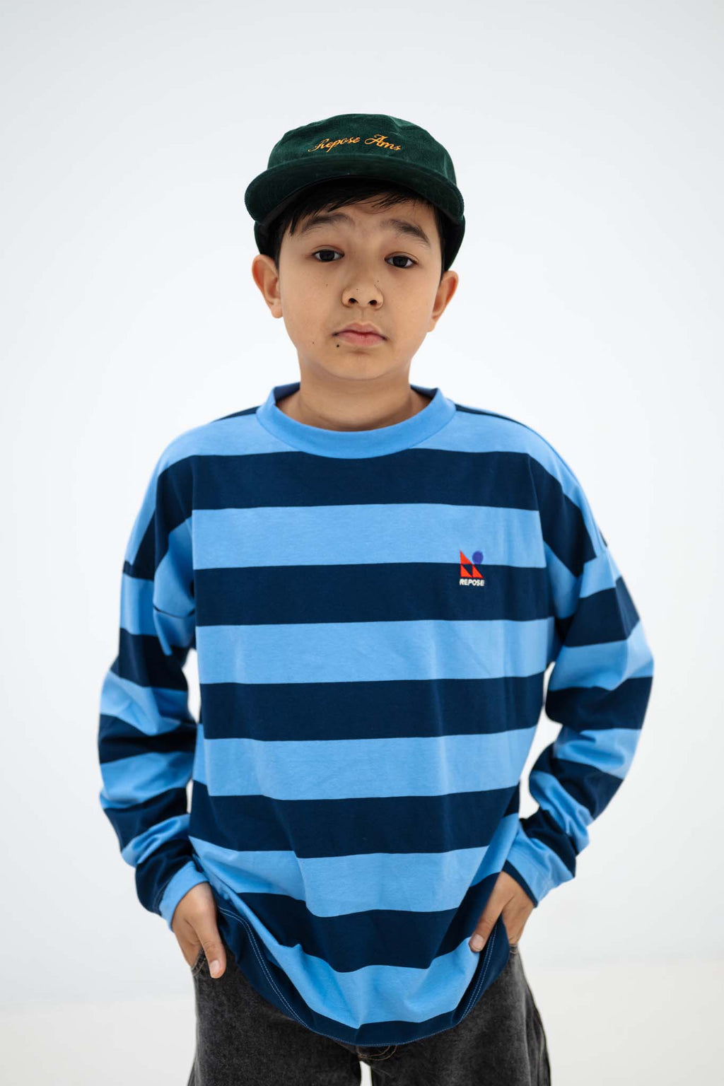 T-shirt Bleu Manches Longues Repose AMS - look