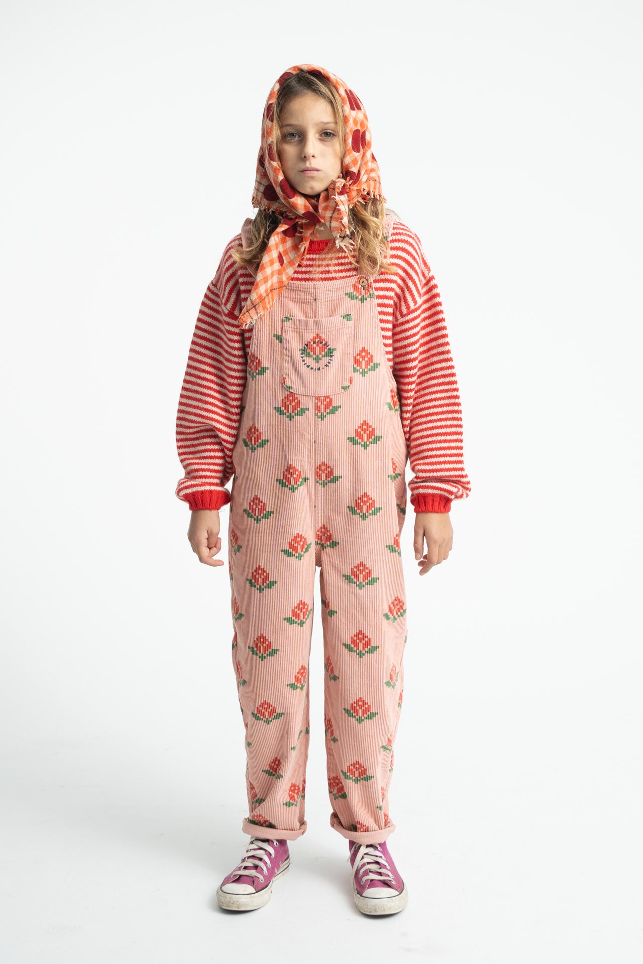 Salopette velours Rose Grandes Fleurs