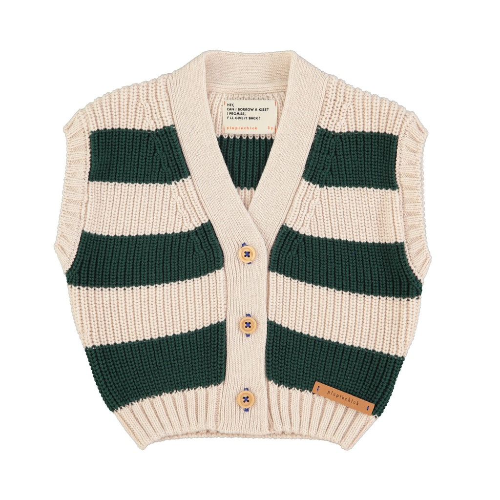 Ecru and green mesh vest