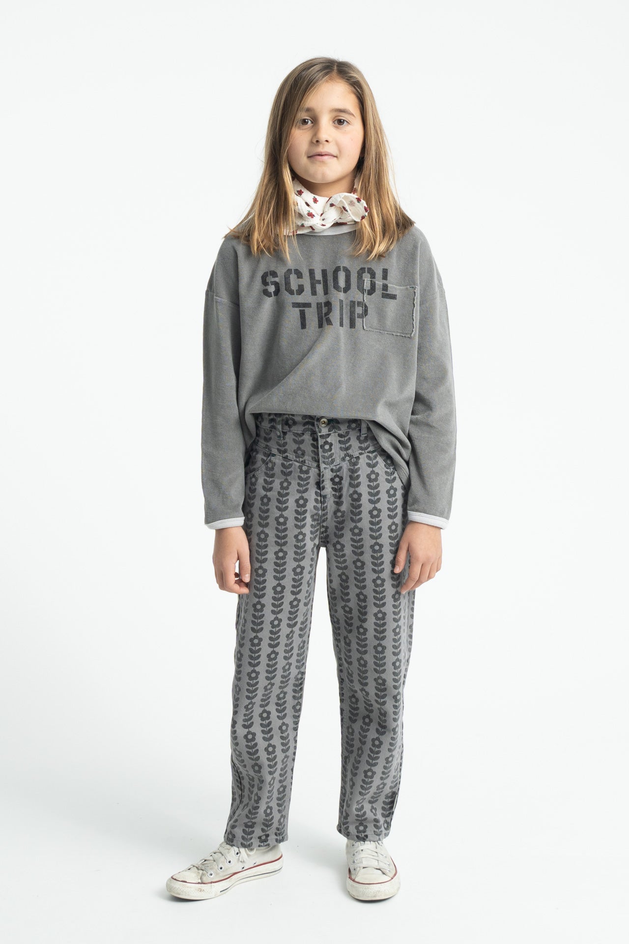 Grey Black Floral Mom Trousers
