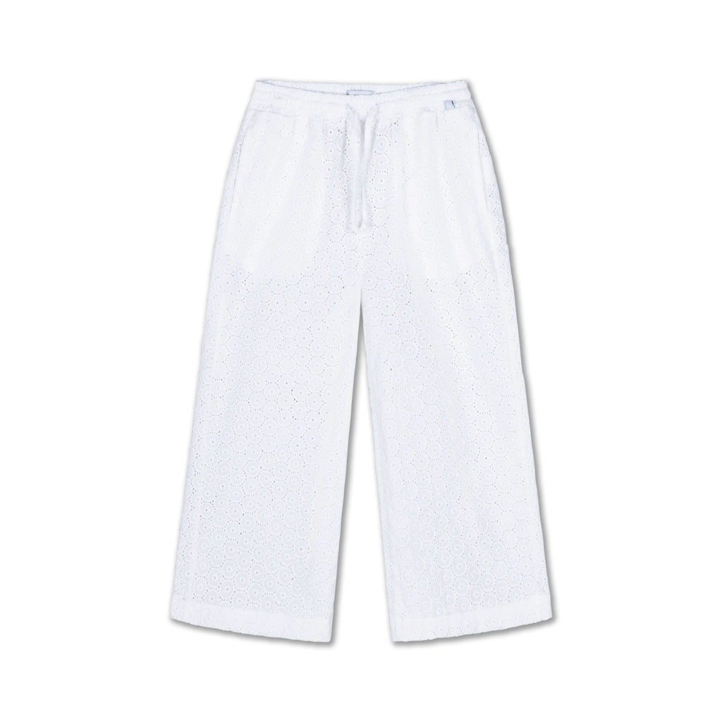 Embroidered White Straight Leg Trousers