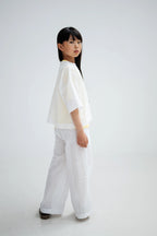 Embroidered White Straight Leg Trousers