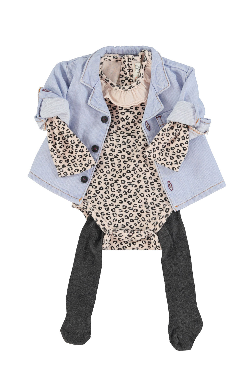Baby Baby with long sleeves with collar - pale pink with animal print