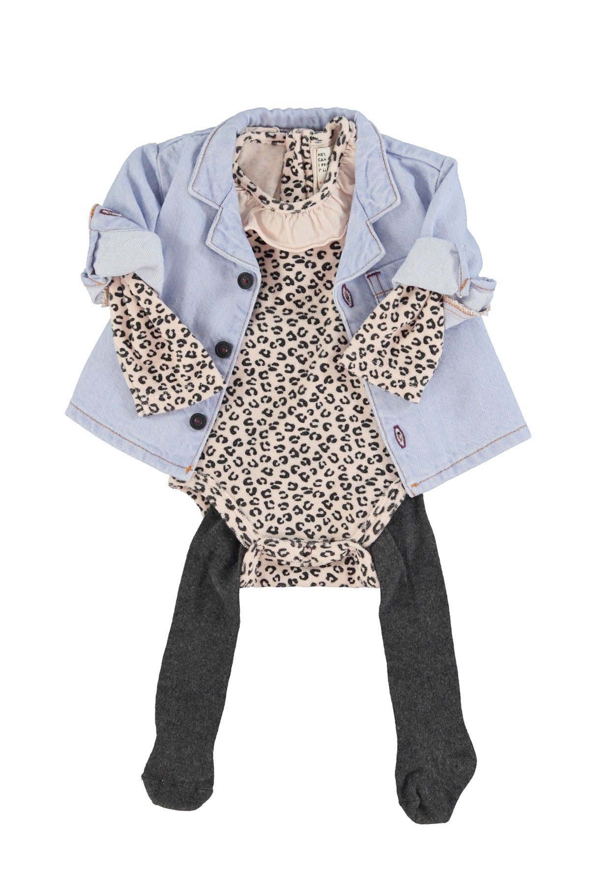 Baby Baby with long sleeves with collar - pale pink with animal print
