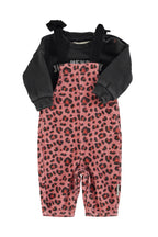 Baby pink overalls with animal print