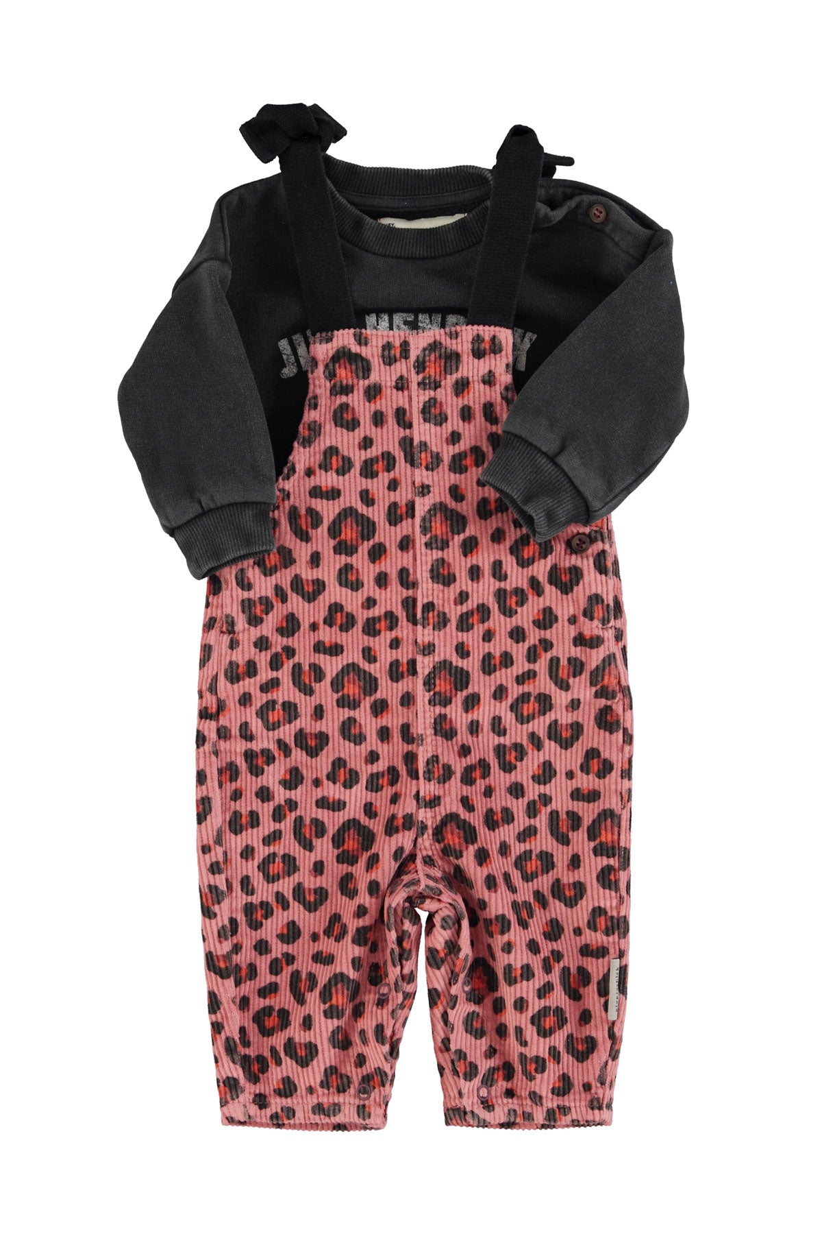 Baby pink overalls with animal print