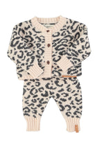 Knitted baby cardigan - Light pink with black animal print