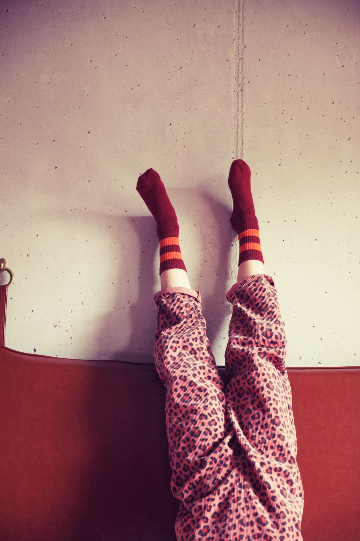 Bordeaux Socks with Orange Stripes 