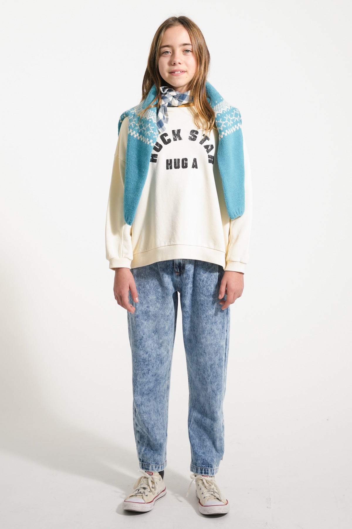 Jean Mom made in washed blue denim