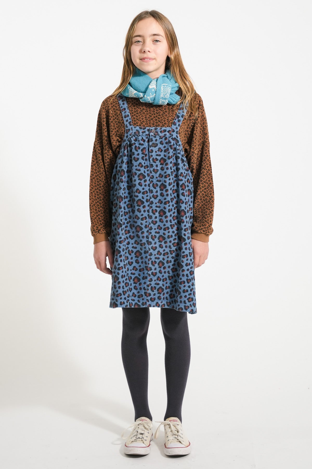 Short dress with blue to animal print
