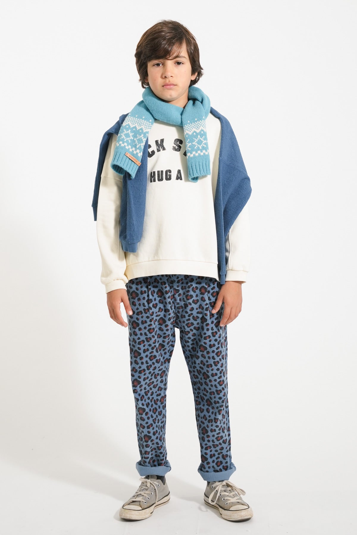 Animal -printed blue unisex pants