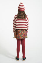Pull tricoté à rayures bordeaux et rose clair