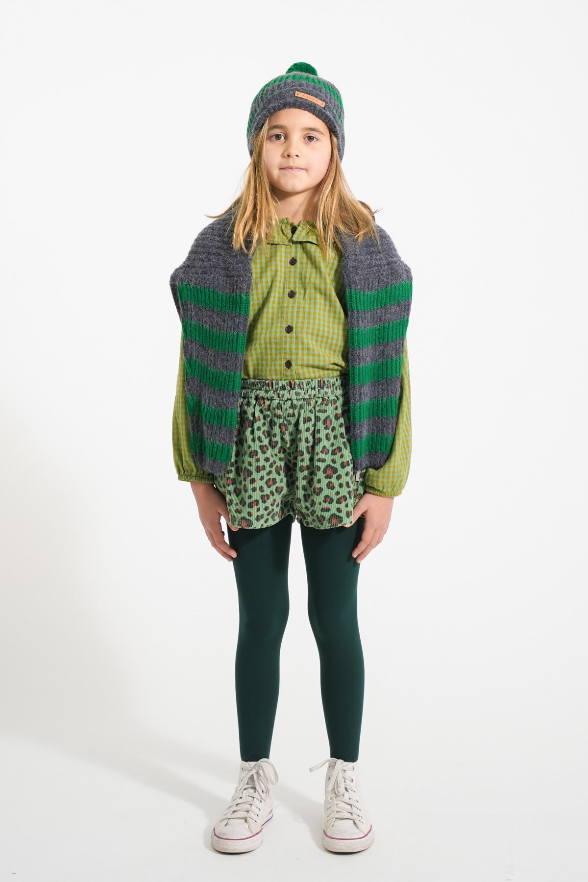 Pull knitted with gray and green stripes
