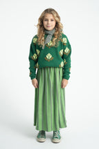 Pull Jacquard Vert Fleuri