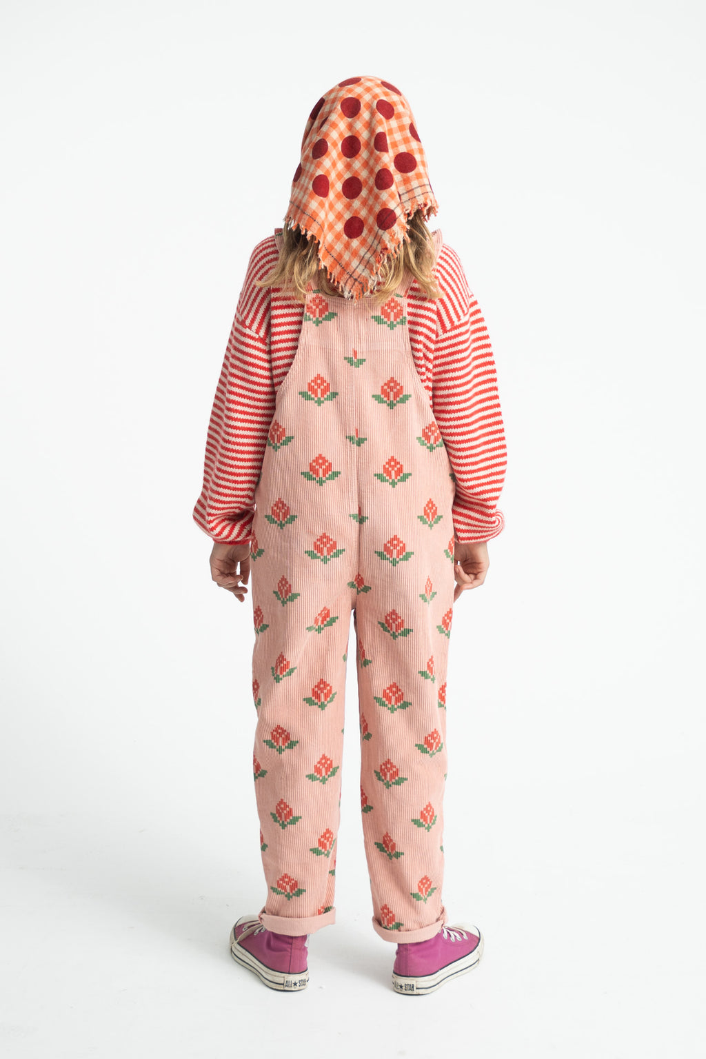Salopette velours Rose Grandes Fleurs