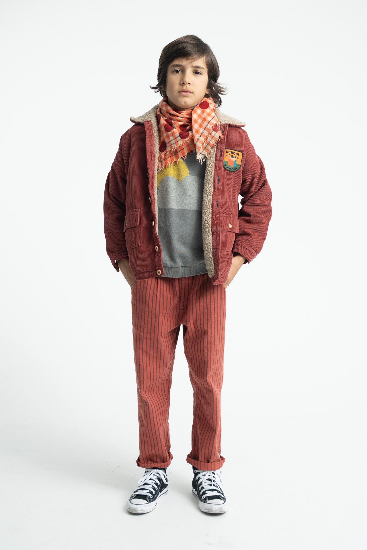 Pantalon Bordeaux Rayures Noires Piupiuchick pour enfant – vue 2