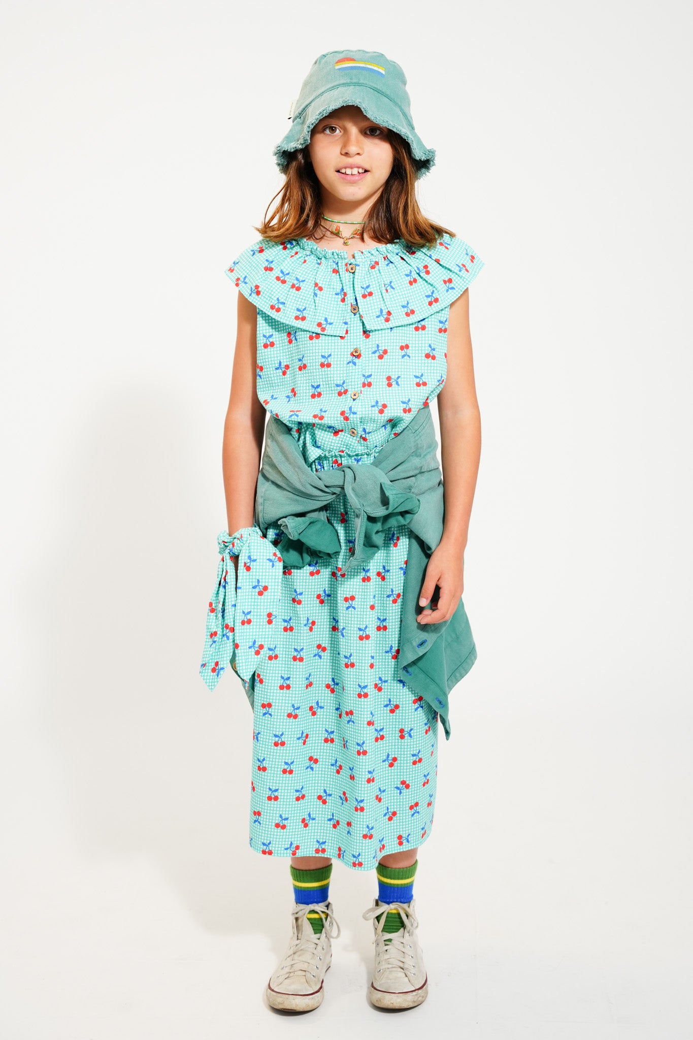 Vichy cherry long skirt