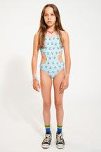 Trikini vichy et cerises turquoise et blanc