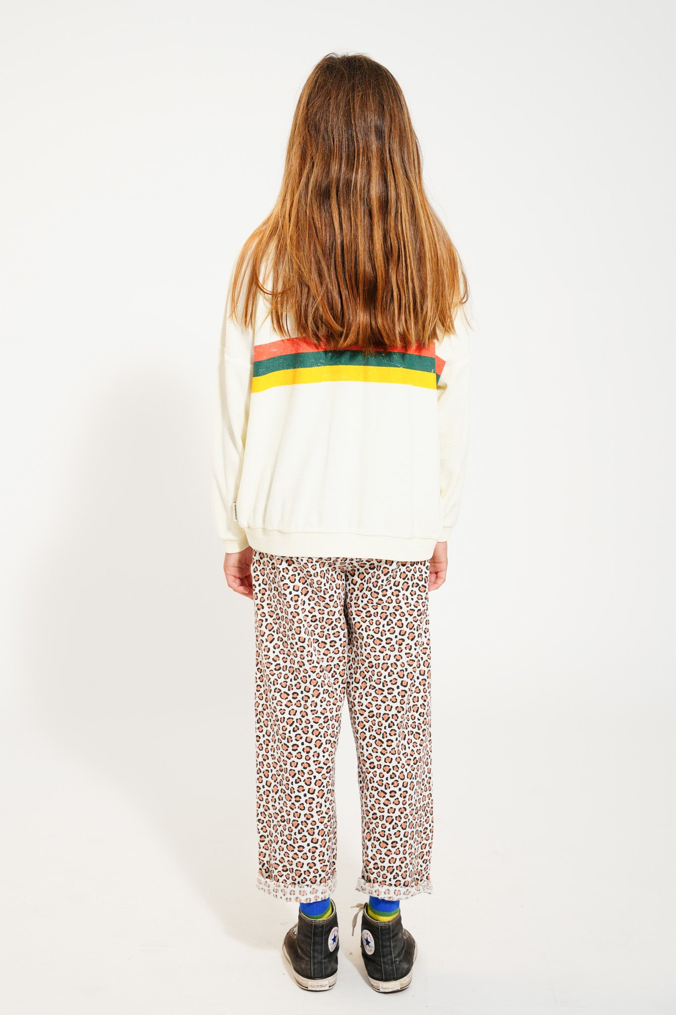 Ecru sweatshirt with multicolored stripes print