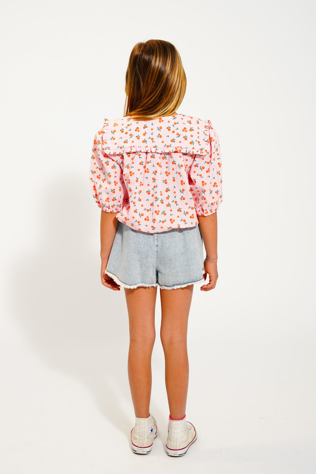 Flower pink sailor collar blouse